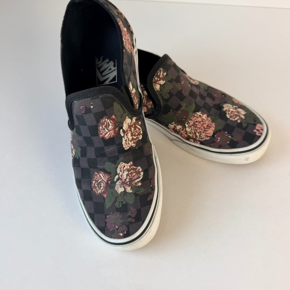 VANS Womens Floral Checkerboard Asher Skate Shoes Size 7.5 Slip On